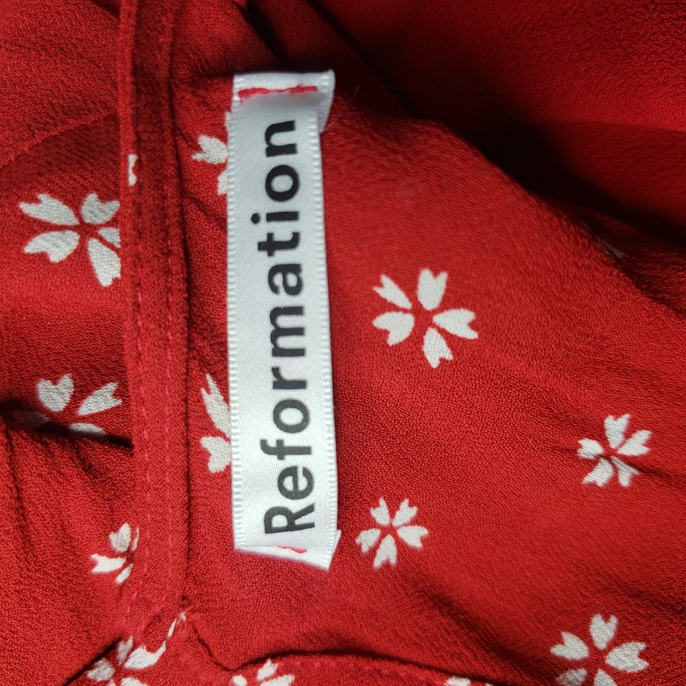 Reformation Bard in Nigella Red Tie Back Neck Mini Dress (842) - Picture 7 of 8